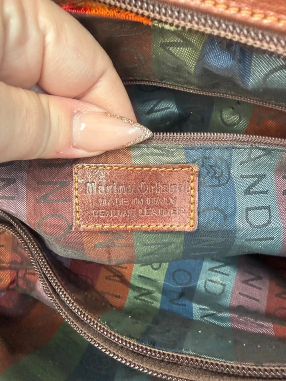 Marino Orlandi leather shoulder bag, handmade in Italy.